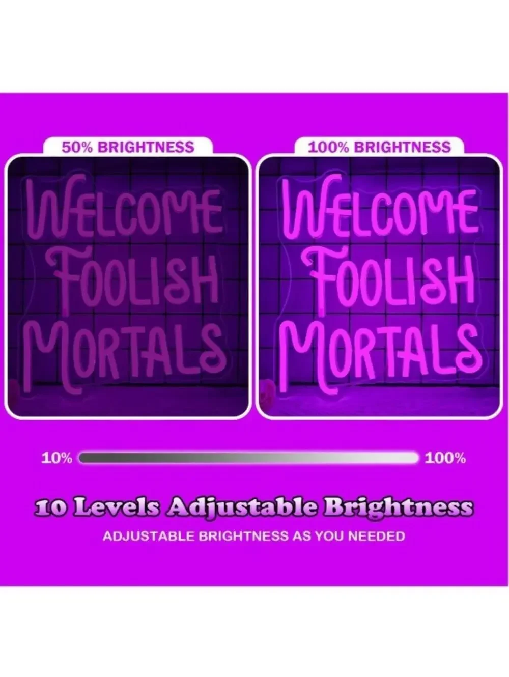 Welcome Foolish Mortals Neon Sign Dimmable Gothic Haunted Mansion LED Purple New